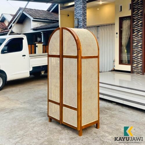 Lemari Pakaian Rotan 2 Pintu Minimalis Kayu Jati