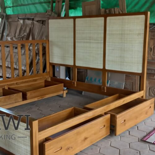 Tempat Tidur Rotan Laci Minimalis Kayu Jati